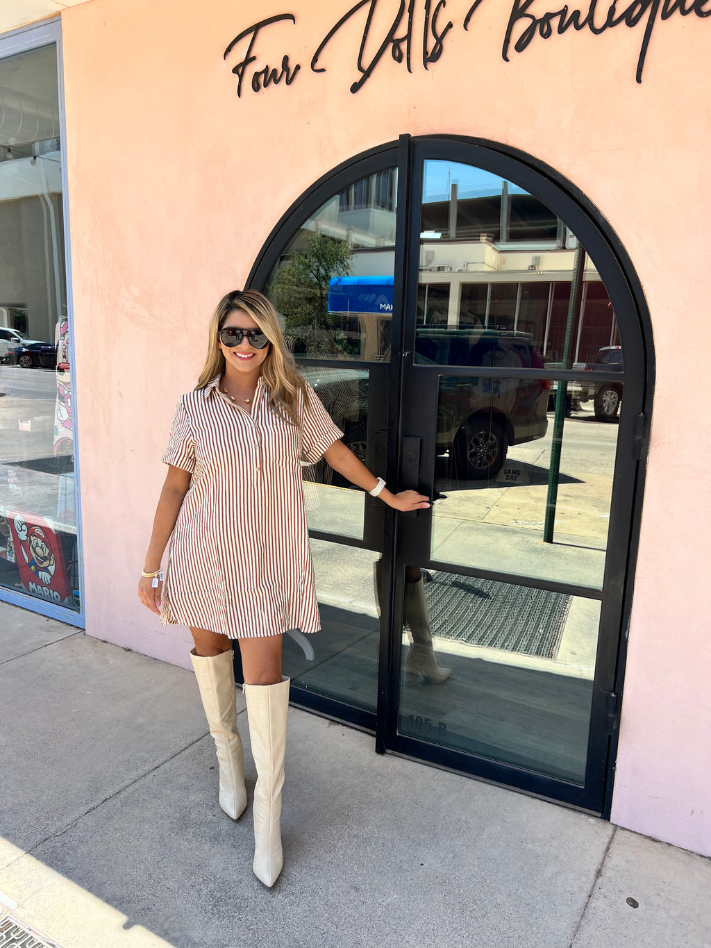“Casual Striped” Dress Tan